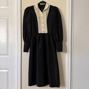 Vintage Patty ONeil Black & Cream Long-Sleeve Button Front Dress Sz M